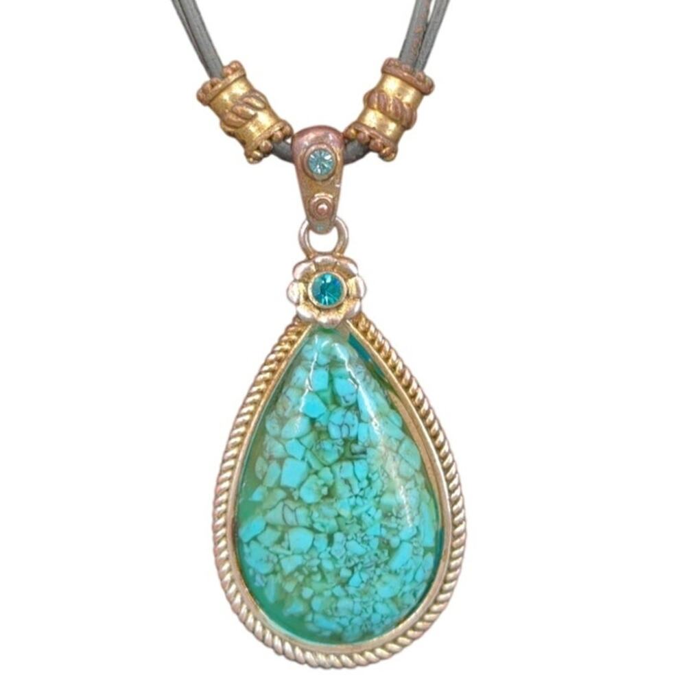 Vintage Fashion Necklace Faux turquoise pendant multi cord adjustable